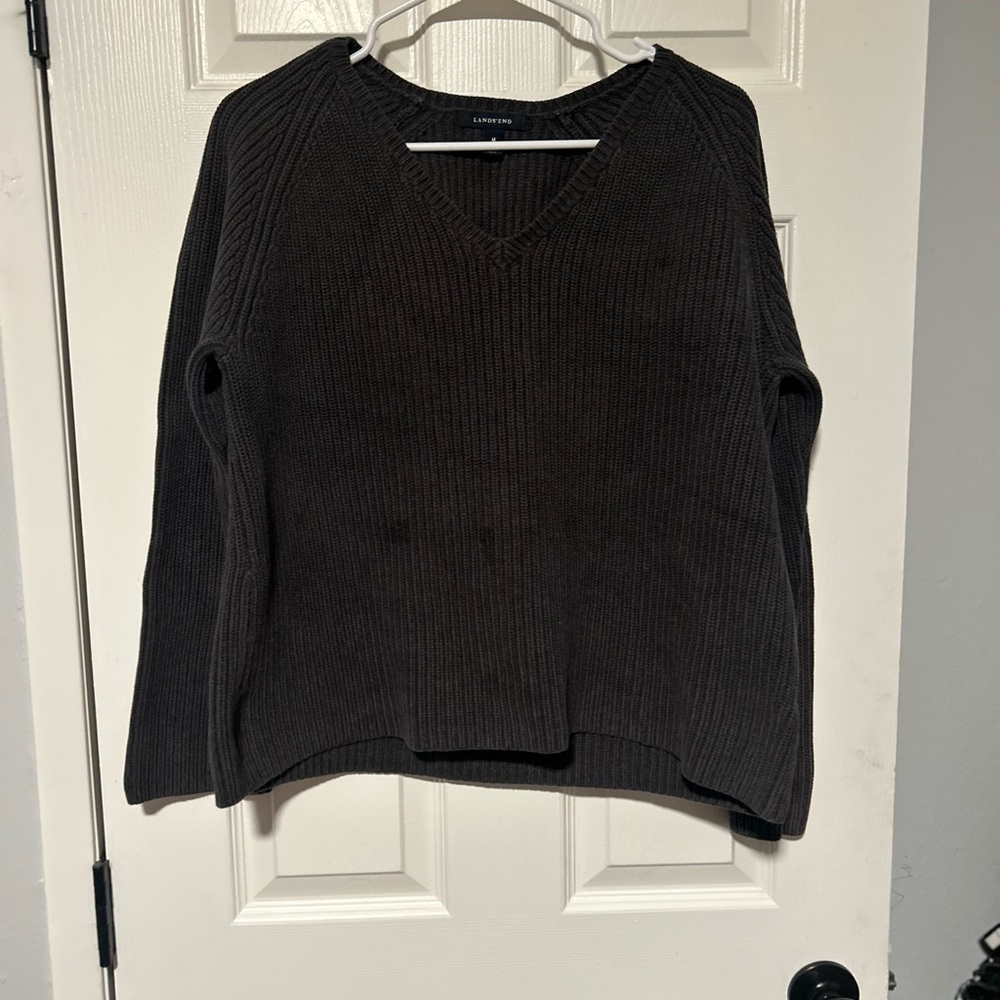 Lands' End Charcoal V-Neck Sweater